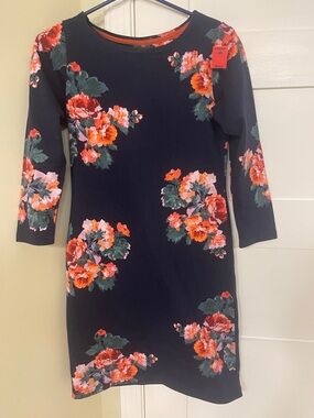 Joules Navy 3/4-Sleeve Dress with Red & Pink Floral Print